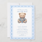 Invitation Cute Denim Teddy Bear Baby shower (Devant)