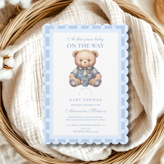 Invitation Cute Denim Teddy Bear Baby shower