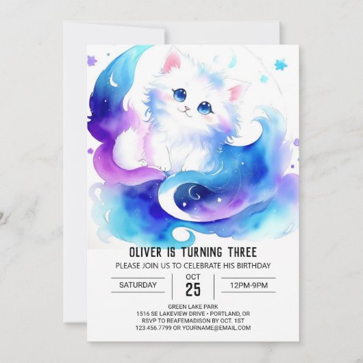 Invitation Cute Digital Kitten Anniversaire (Devant)