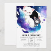 Invitation Cute Digital Kitten Anniversaire (Devant / Derrière)