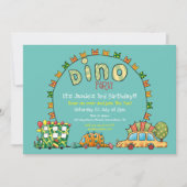 Invitation Cute Dino Cars Dinosaur Vert Jaune Garçons Anniver (Devant)
