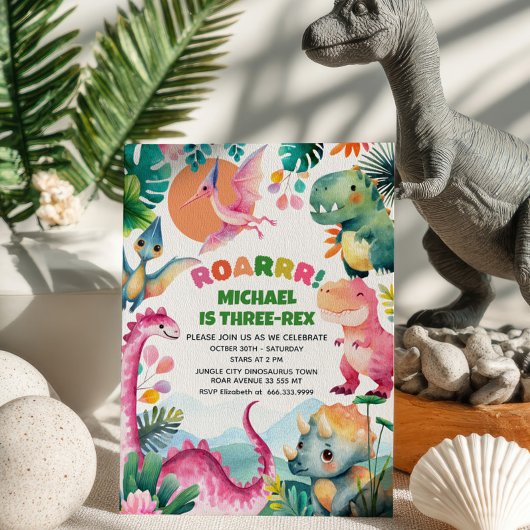 Invitation Cute Dino Dinosaur Dig Fossil Enfants 3e anniversa