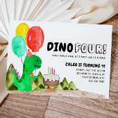 Invitation Cute Dino FOUR Ballons Dinosaur 4e anniversaire
