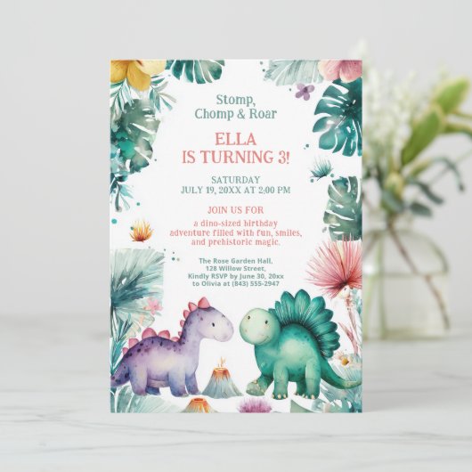 Invitation Cute Dino Jungle Birthday Fun (Debout devant)