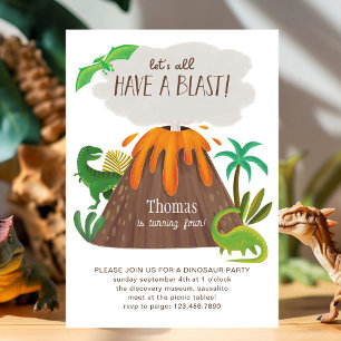 Invitation Cute Dino Volcano Jungle Fête d'Anniversaire Garço