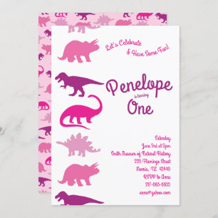 Invitation Cute Dinosaur 1er anniversaire Pink Dino Party