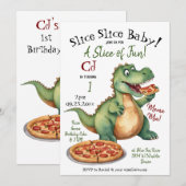 Invitation Cute Dinosaur 1er anniversaire Pizza Party (Devant / Derrière)