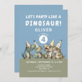 Invitation Cute Dinosaur 4e fête d'anniversaire (Devant / Derrière)