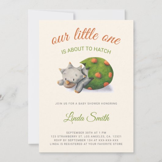 Invitation Cute Dinosaur About to Hatch Baby Shower (Devant)
