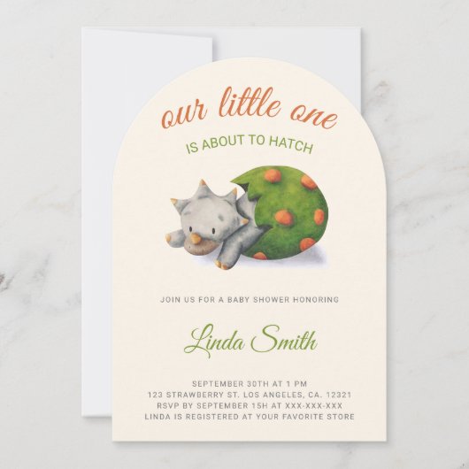 Invitation Cute Dinosaur About to Hatch Baby Shower Arch (Devant)