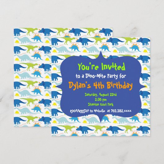 Invitation Cute Dinosaur Anniversaire Modèles d'invitation (Devant / Derrière)