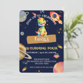 Invitation Cute Dinosaur arc-en-ciel Galaxy espace fête d'ann (Debout devant)