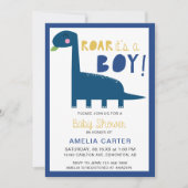 Invitation Cute Dinosaur baby shower Garçon Bleu Moderne (Devant)