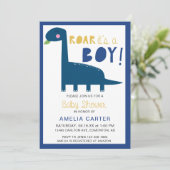 Invitation Cute Dinosaur baby shower Garçon Bleu Moderne (Debout devant)