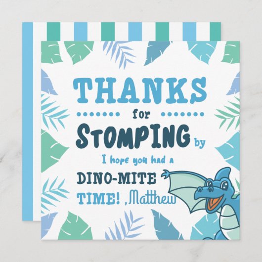 Invitation Cute Dinosaur Bleu et Vert (Devant / Derrière)