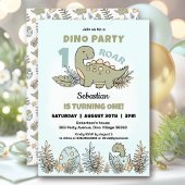 Invitation Cute Dinosaur Bleu Vert Garçon 1er anniversaire