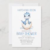 Invitation Cute Dinosaur Blue Boy Hatching Bientôt Baby showe (Devant)