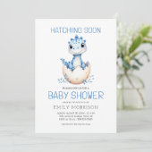 Invitation Cute Dinosaur Blue Boy Hatching Bientôt Baby showe (Debout devant)