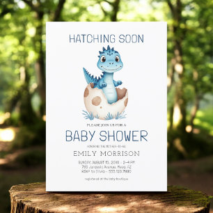 Invitation Cute Dinosaur Blue Boy Hatching Bientôt Baby showe