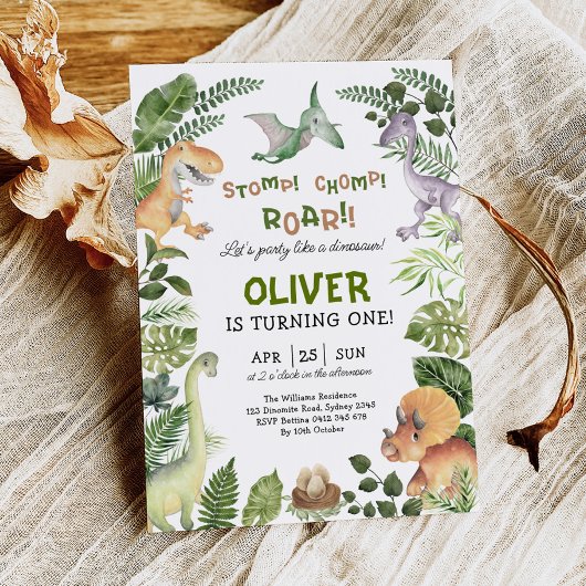 Invitation Cute Dinosaur Boy Anniversaire Jurassic Dino Party