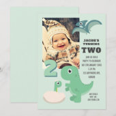 Invitation Cute Dinosaur Boys 2ème anniversaire Photo (Devant / Derrière)