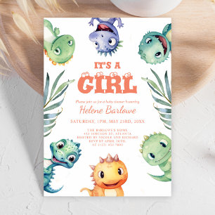 Invitation Cute Dinosaur C'est un Baby shower de fille