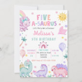 Invitation Cute Dinosaur Cinq-A-Saurus 5e fête d'anniversaire (Devant)