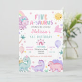 Invitation Cute Dinosaur Cinq-A-Saurus 5e fête d'anniversaire (Debout devant)