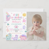 Invitation Cute Dinosaur Cinq-A-Saurus 5ème anniversaire Phot (Devant)