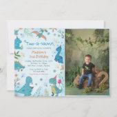 Invitation Cute Dinosaur Deux-A-Saurus 2e anniversaire Photo (Devant)