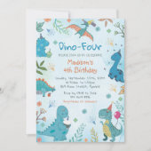Invitation Cute Dinosaur Dino 4 fête d'anniversaire (Devant)