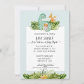 Invitation Cute Dinosaur Dino Maman Foliage Bébé Garçon Douch (Devant)