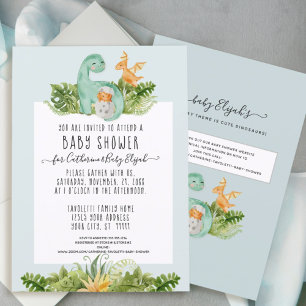 Invitation Cute Dinosaur Dino Maman Foliage Bébé Garçon Douch