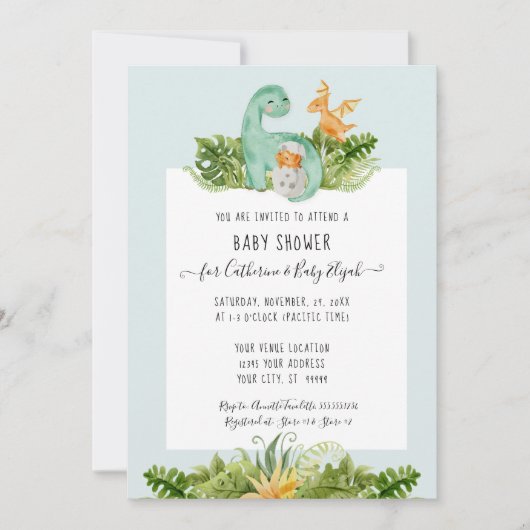 Invitation Cute Dinosaur Dino Mommy Foliage bébé garçon douch (Devant)