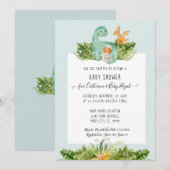 Invitation Cute Dinosaur Dino Mommy Foliage bébé garçon douch (Devant / Derrière)