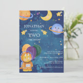 Invitation Cute Dinosaur Espace Deux Lune Anniversaire (Debout devant)