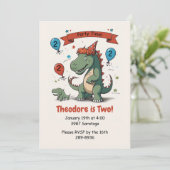 Invitation Cute Dinosaur et son Bébé - Fête d'anniversaire d' (Debout devant)