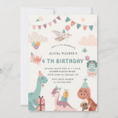 Invitation Cute Dinosaur Fête Animaux Anniversaire de enfant (Devant)