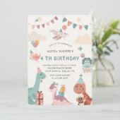 Invitation Cute Dinosaur Fête Animaux Anniversaire de enfant (Debout devant)