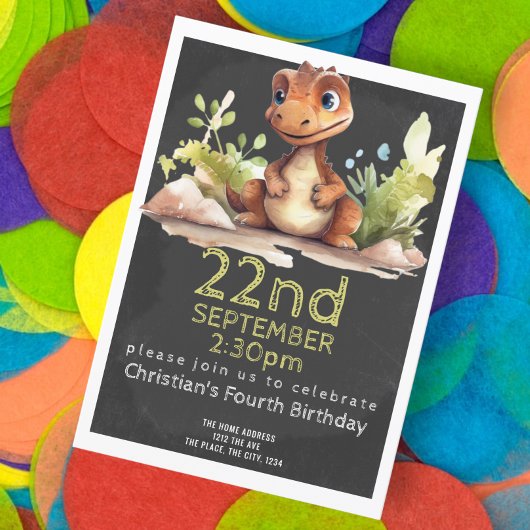 Invitation Cute Dinosaur fête d'anniversaire Personnalisée