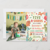 Invitation Cute Dinosaur Five-A-Saurus 5th Birthday Photo (Devant)