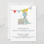 Invitation Cute Dinosaur Gâteau 1er anniversaire (Devant)