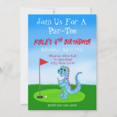 Invitation Cute Dinosaur Golf Thème 4ème anniversaire (Devant)