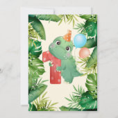 Invitation Cute Dinosaur Green Feuilles 1er anniversaire (Dos)