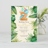 Invitation Cute Dinosaur Green Feuilles 2e fête d'anniversair (Debout devant)