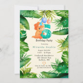 Invitation Cute Dinosaur Green Feuilles 6ème anniversaire (Devant)