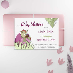 Invitation Cute Dinosaur Hatching Baby shower fille rose
