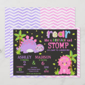 Invitation Cute Dinosaur Joint Birthday  (Devant / Derrière)