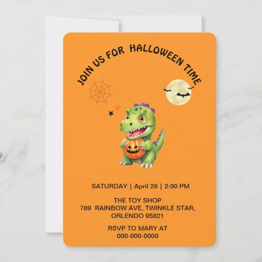 Invitation Cute Dinosaur jouer tour citrouille pour traiter h (Devant)