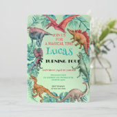 Invitation Cute dinosaur jungle anniversaire de enfant de l'é (Debout devant)